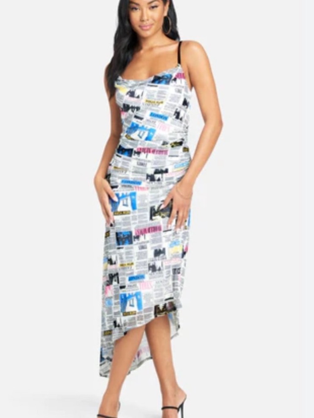 Y2K Dress Bebe Newspaper Print Urban Sundress 90’s Grunge SATC Carrie NYC